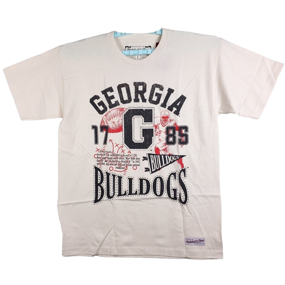 Georgia Bulldogs Mitchell & Ness NCAA Large Shirt 1785 Football Art Cream NWT